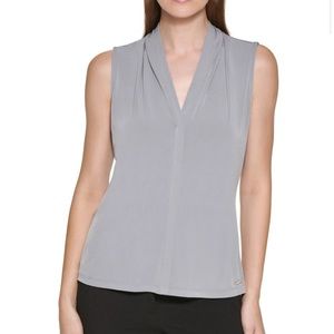 Calvin Klein Women's V-Neck Sleeveless Blouse Light Gray Size Small